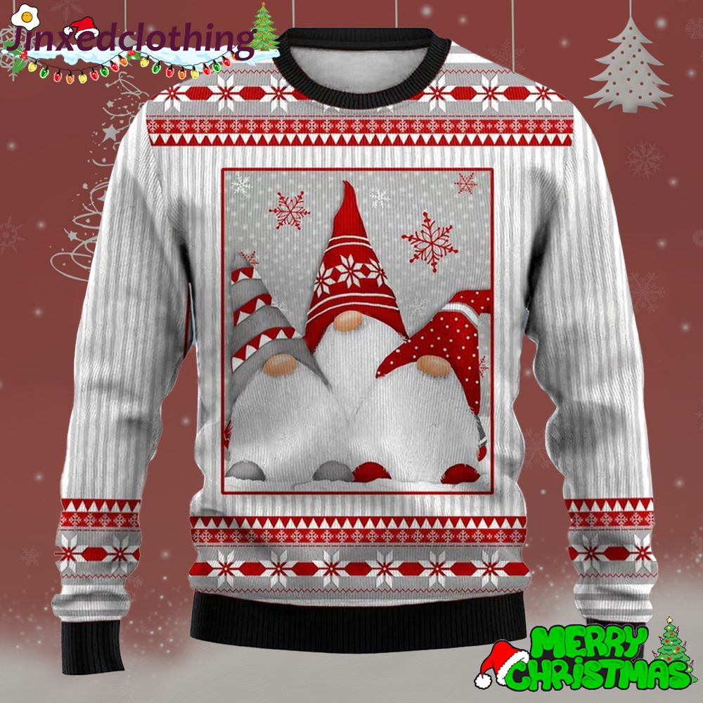 Christmas Ugly Sweater Christmas Gnome Print Crew Neck Sweatshirt Christmas Party 